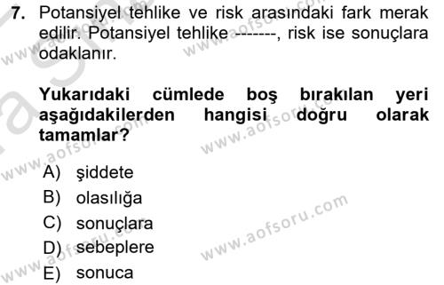 Havacılık Emniyeti Dersi 2021 - 2022 Yılı (Vize) Ara Sınavı 7. Soru