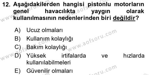 Genel Havacılık Dersi 2018 - 2019 Yılı (Final) Dönem Sonu Sınavı 12. Soru