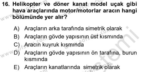 Genel Havacılık Dersi 2020 - 2021 Yılı Yaz Okulu Sınavı 16. Soru