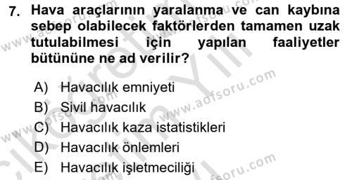 Genel Havacılık Dersi 2020 - 2021 Yılı Yaz Okulu Sınavı 7. Soru