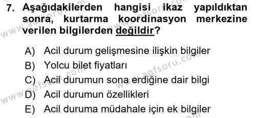 Havayolu İşletmelerinde Operasyonel Planlama Dersi 2018 - 2019 Yılı (Final) Dönem Sonu Sınavı 7. Soru