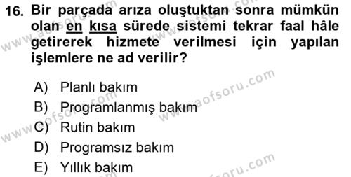 Havayolu İşletmelerinde Operasyonel Planlama Dersi 2021 - 2022 Yılı (Vize) Ara Sınavı 16. Soru