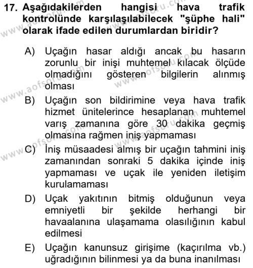 Havayolu İşletmelerinde Operasyonel Planlama Dersi 2021 - 2022 Yılı (Final) Dönem Sonu Sınavı 17. Soru