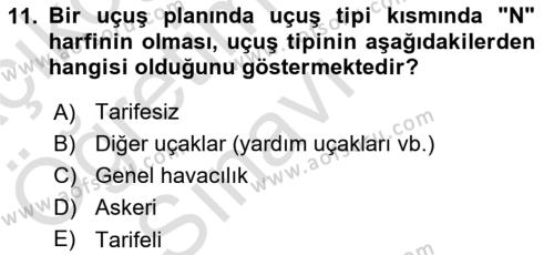 Havayolu İşletmelerinde Operasyonel Planlama Dersi 2021 - 2022 Yılı Yaz Okulu Sınavı 11. Soru