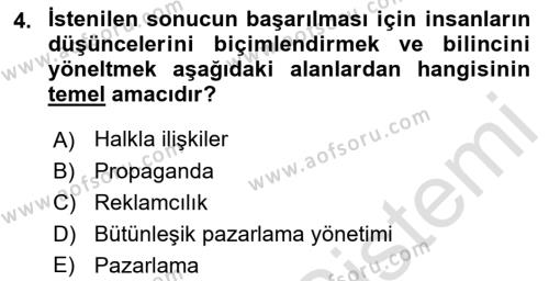 Halkla İlişkiler Dersi 2022 - 2023 Yılı Yaz Okulu Sınavı 4. Soru