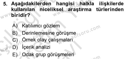 Halkla İlişkiler Dersi 2022 - 2023 Yılı Yaz Okulu Sınavı 5. Soru