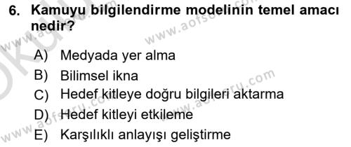 Halkla İlişkiler Dersi 2022 - 2023 Yılı Yaz Okulu Sınavı 6. Soru