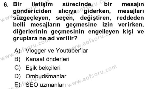 Halkla İlişkiler Dersi 2023 - 2024 Yılı (Vize) Ara Sınavı 6. Soru