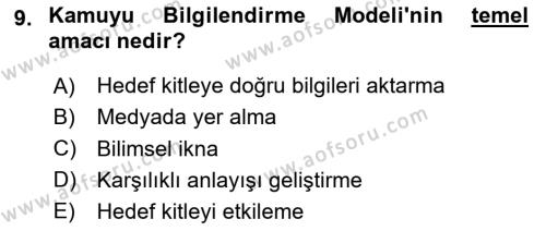 Halkla İlişkiler Dersi 2023 - 2024 Yılı (Vize) Ara Sınavı 9. Soru