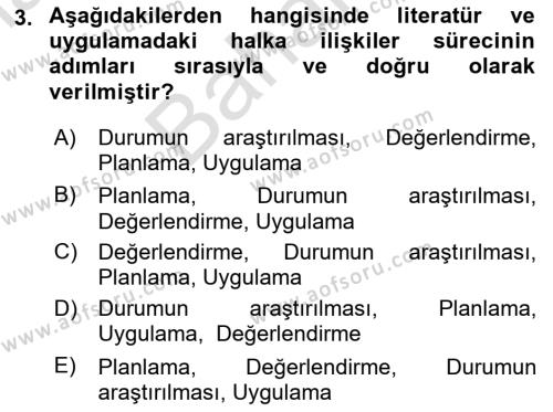 Halkla İlişkiler Dersi 2023 - 2024 Yılı (Final) Dönem Sonu Sınavı 3. Soru