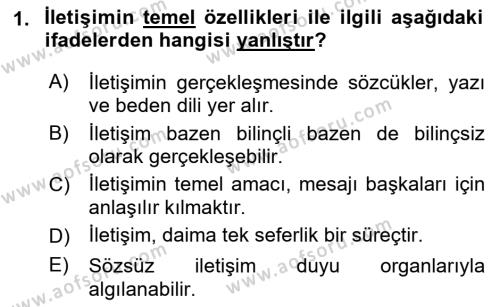 Halkla İlişkilerde Etkili İletişim Dersi 2021 - 2022 Yılı Yaz Okulu Sınavı 1. Soru