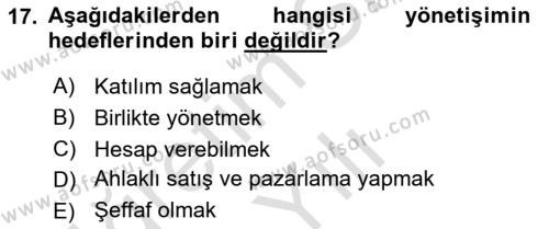 Halkla İlişkilerde Etkili İletişim Dersi 2021 - 2022 Yılı Yaz Okulu Sınavı 17. Soru