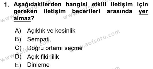 Halkla İlişkilerde Etkili İletişim Dersi 2022 - 2023 Yılı Yaz Okulu Sınavı 1. Soru