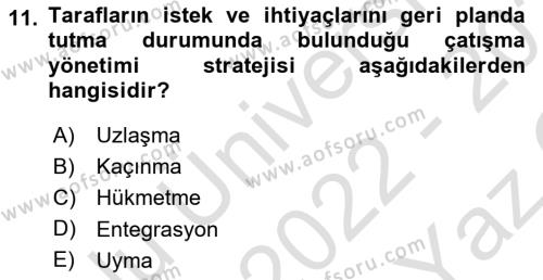 Halkla İlişkilerde Etkili İletişim Dersi 2022 - 2023 Yılı Yaz Okulu Sınavı 11. Soru