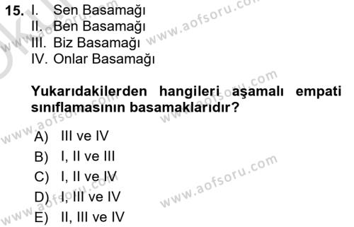 Halkla İlişkilerde Etkili İletişim Dersi 2022 - 2023 Yılı Yaz Okulu Sınavı 15. Soru