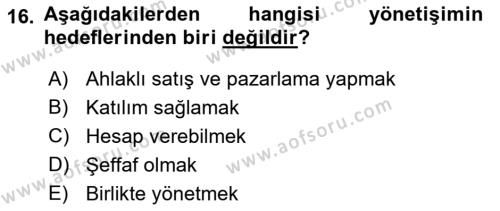 Halkla İlişkilerde Etkili İletişim Dersi 2022 - 2023 Yılı Yaz Okulu Sınavı 16. Soru