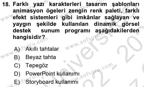 Halkla İlişkilerde Etkili İletişim Dersi 2022 - 2023 Yılı Yaz Okulu Sınavı 18. Soru