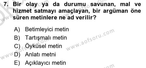 Halkla İlişkilerde Etkili İletişim Dersi 2022 - 2023 Yılı Yaz Okulu Sınavı 7. Soru