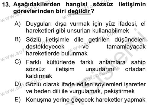 Halkla İlişkilerde Etkili İletişim Dersi 2023 - 2024 Yılı (Vize) Ara Sınavı 13. Soru