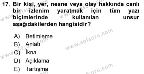 Halkla İlişkilerde Etkili İletişim Dersi 2023 - 2024 Yılı (Vize) Ara Sınavı 17. Soru