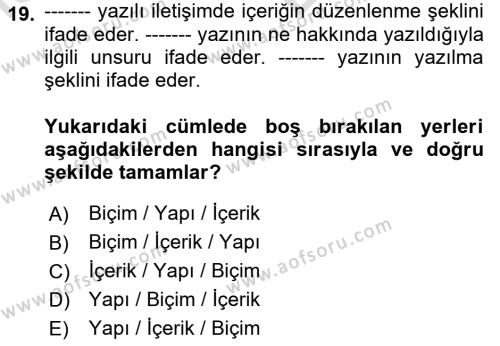 Halkla İlişkilerde Etkili İletişim Dersi 2023 - 2024 Yılı (Vize) Ara Sınavı 19. Soru