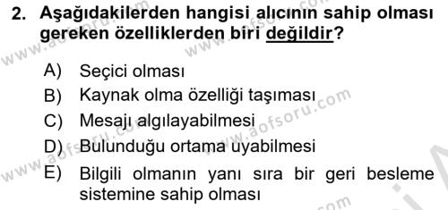 Halkla İlişkilerde Etkili İletişim Dersi 2023 - 2024 Yılı (Vize) Ara Sınavı 2. Soru