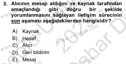 Halkla İlişkilerde Etkili İletişim Dersi 2023 - 2024 Yılı (Vize) Ara Sınavı 3. Soru