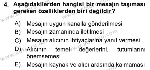 Halkla İlişkilerde Etkili İletişim Dersi 2023 - 2024 Yılı (Vize) Ara Sınavı 4. Soru