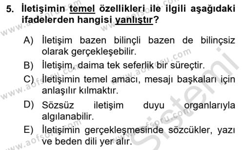 Halkla İlişkilerde Etkili İletişim Dersi 2023 - 2024 Yılı (Vize) Ara Sınavı 5. Soru