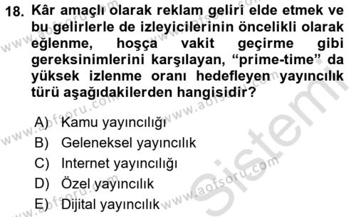 Halkla İlişkiler Uygulama Teknikleri Dersi 2023 - 2024 Yılı (Vize) Ara Sınavı 18. Soru