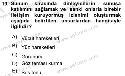 Halkla İlişkiler Uygulama Teknikleri Dersi 2023 - 2024 Yılı (Final) Dönem Sonu Sınavı 19. Soru