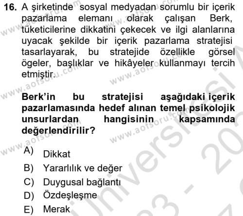 Halkla İlişkiler Uygulama Teknikleri Dersi 2023 - 2024 Yılı Yaz Okulu Sınavı 16. Soru