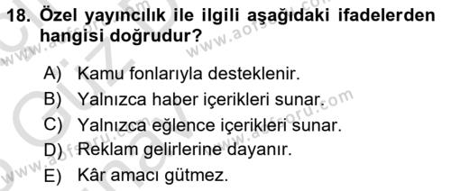 Halkla İlişkiler Uygulama Teknikleri Dersi 2024 - 2025 Yılı (Vize) Ara Sınavı 18. Soru