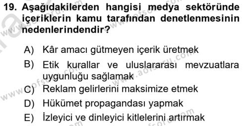 Halkla İlişkiler Uygulama Teknikleri Dersi 2024 - 2025 Yılı (Vize) Ara Sınavı 19. Soru