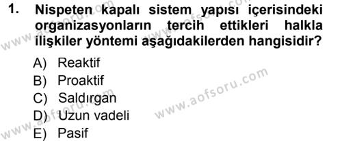 Halkla İlişkiler Yönetimi Dersi 2012 - 2013 Yılı (Final) Dönem Sonu Sınavı 1. Soru