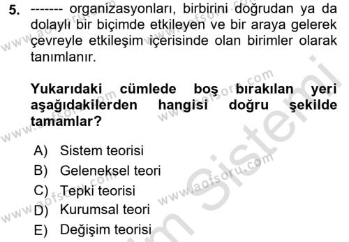 Halkla İlişkiler Yönetimi Dersi 2019 - 2020 Yılı (Vize) Ara Sınavı 5. Soru