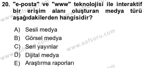 Halkla İlişkiler Yönetimi Dersi 2020 - 2021 Yılı Yaz Okulu Sınavı 20. Soru