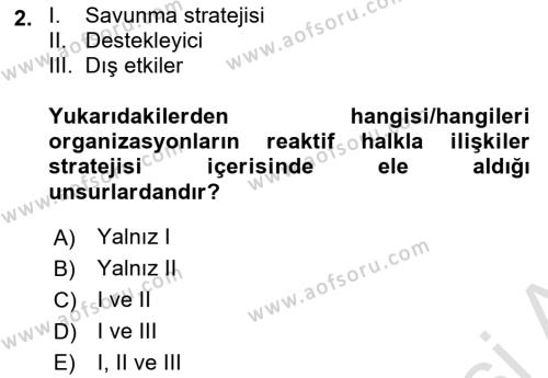 Halkla İlişkiler Yönetimi Dersi 2021 - 2022 Yılı Yaz Okulu Sınavı 2. Soru