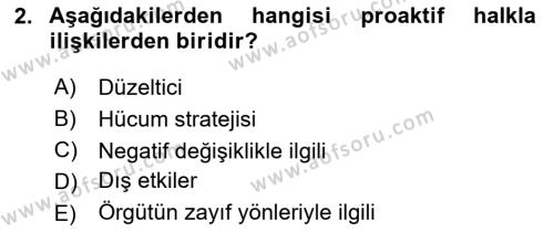 Halkla İlişkiler Yönetimi Dersi 2023 - 2024 Yılı (Vize) Ara Sınavı 2. Soru