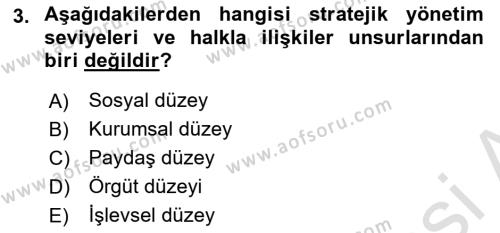 Halkla İlişkiler Yönetimi Dersi 2023 - 2024 Yılı (Vize) Ara Sınavı 3. Soru