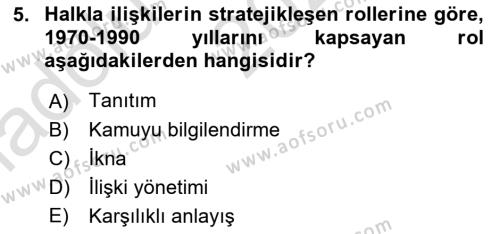 Halkla İlişkiler Yönetimi Dersi 2023 - 2024 Yılı (Vize) Ara Sınavı 5. Soru