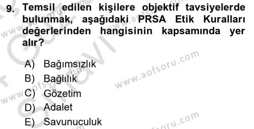 Halkla İlişkiler Yönetimi Dersi 2023 - 2024 Yılı (Vize) Ara Sınavı 9. Soru