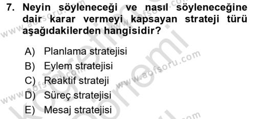 Halkla İlişkiler Yönetimi Dersi 2023 - 2024 Yılı (Final) Dönem Sonu Sınavı 7. Soru