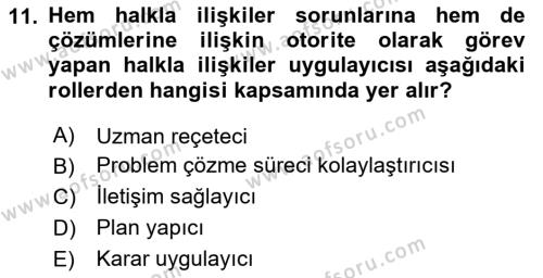 Halkla İlişkiler Yönetimi Dersi 2024 - 2025 Yılı (Vize) Ara Sınavı 11. Soru