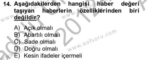 Halkla İlişkiler Yazarlığı Dersi 2012 - 2013 Yılı (Vize) Ara Sınavı 14. Soru