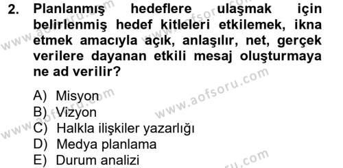 Halkla İlişkiler Yazarlığı Dersi 2012 - 2013 Yılı (Vize) Ara Sınavı 2. Soru