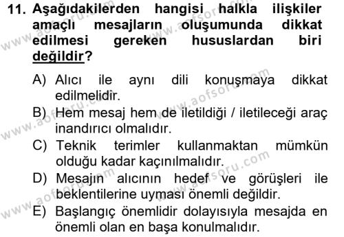 Halkla İlişkiler Yazarlığı Dersi 2012 - 2013 Yılı (Final) Dönem Sonu Sınavı 11. Soru