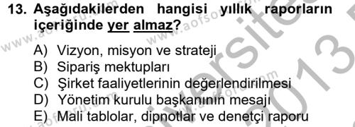 Halkla İlişkiler Yazarlığı Dersi 2012 - 2013 Yılı (Final) Dönem Sonu Sınavı 13. Soru