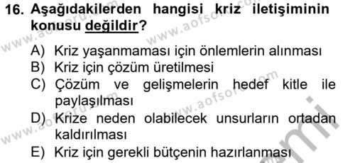 Halkla İlişkiler Yazarlığı Dersi 2012 - 2013 Yılı (Final) Dönem Sonu Sınavı 16. Soru