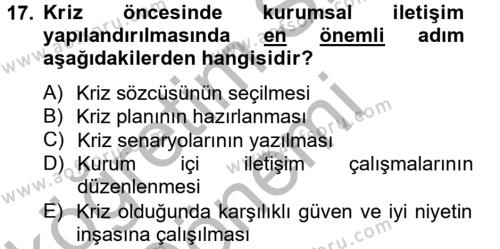 Halkla İlişkiler Yazarlığı Dersi 2012 - 2013 Yılı (Final) Dönem Sonu Sınavı 17. Soru